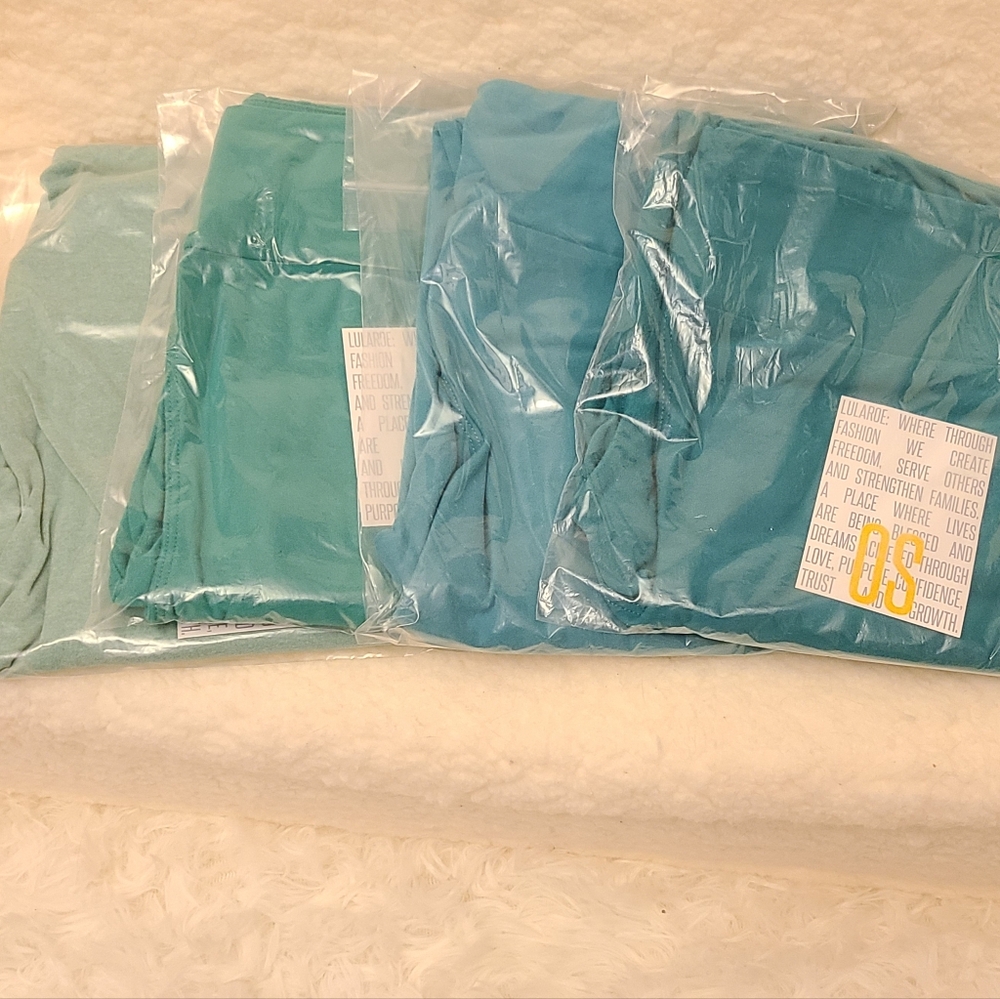NWT Lot Set of 4 LuLaRoe OS (0-10) Solid Green Mint Teal Leggings